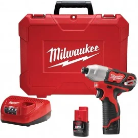 Milwaukee 2462-22 M12 Hex Impact Driver Kit, 12 V, ¼", 1000 in-lbs