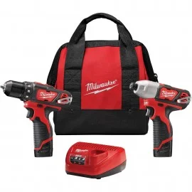 Milwaukee 2494-22 M12 Cordless 2-Tool Combo Kit, 12 V, Lithium-Ion