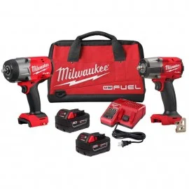 Milwaukee 3010-22 Impact Wrench Combo Kit, 18 V, ½" High Torque and 3/8" Medium Torque